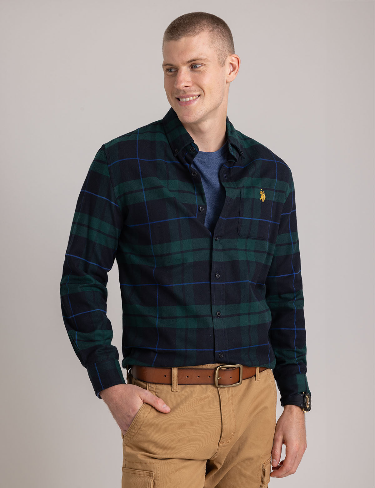 Tartan Peached Twill Long Sleeve Shirt for Men | Classic Plaid Style