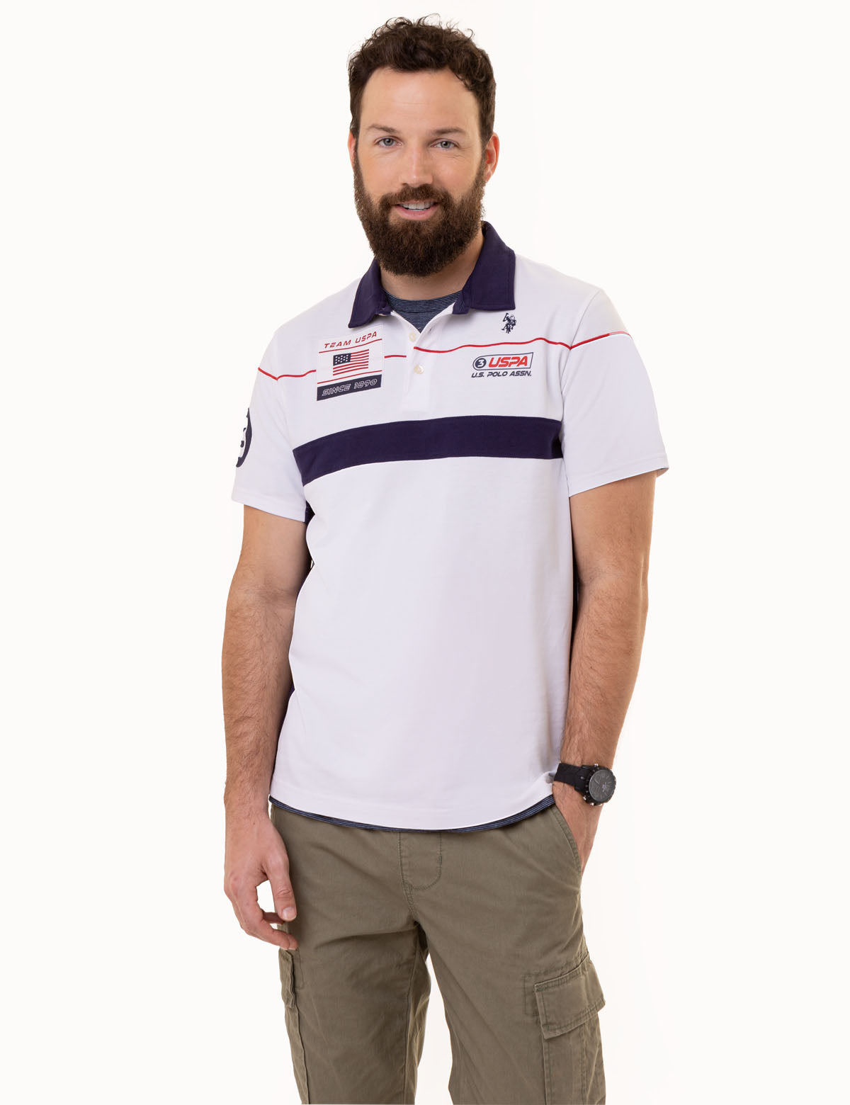 Men's Cotton Pique Polo Shirt with Contrast Collar | TEAM USPA