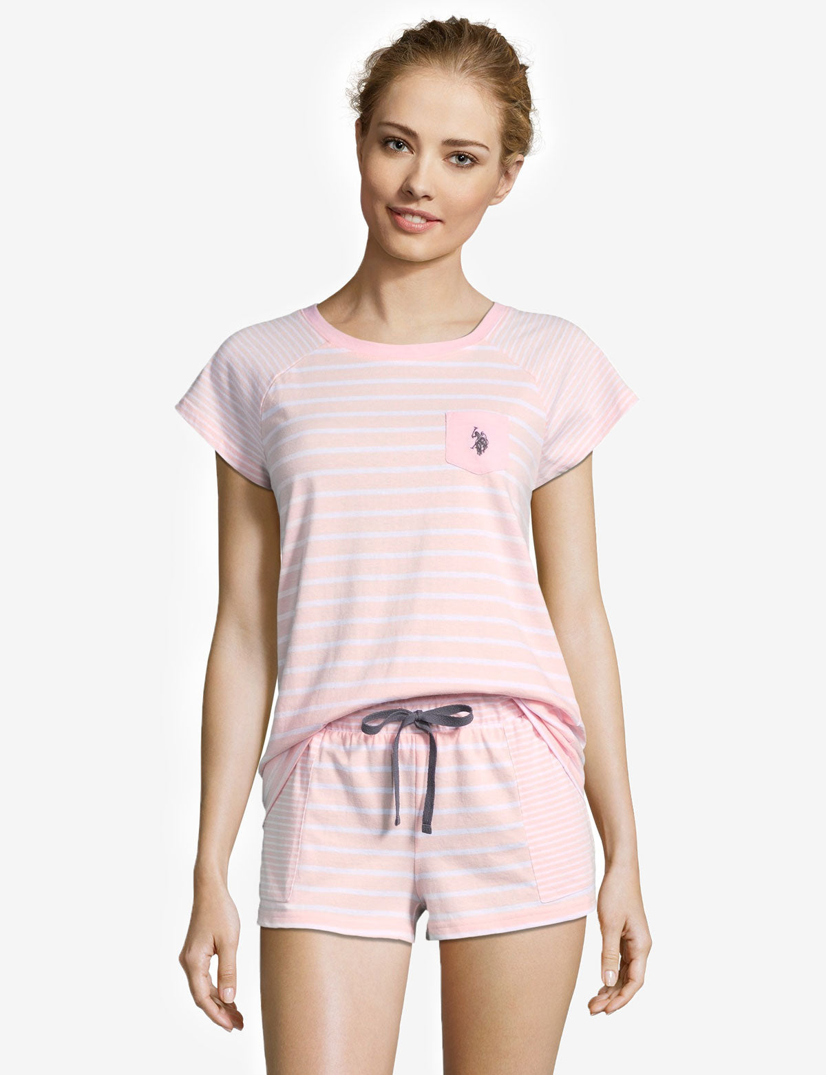 Striped Cotton Tee & Shorts Set with Contrast Pocket | Casual Outfit