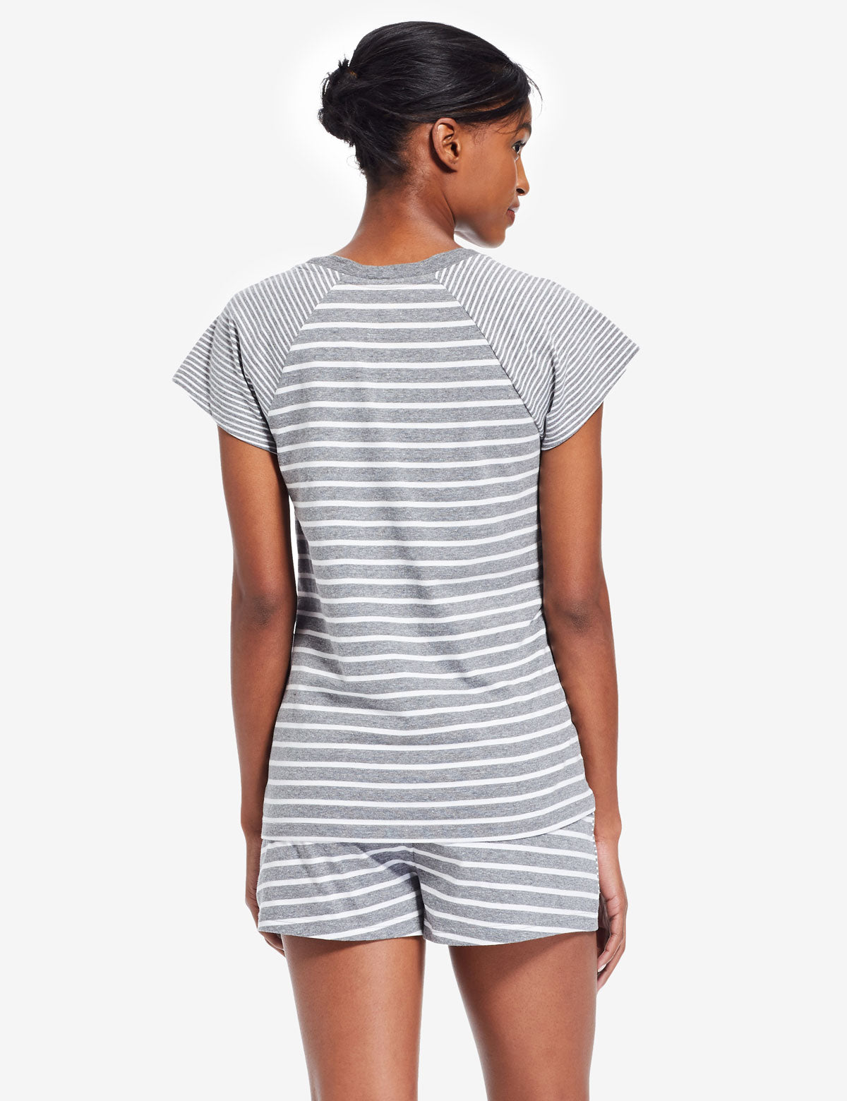Striped Cotton Tee & Shorts Set with Contrast Pocket | Casual Outfit