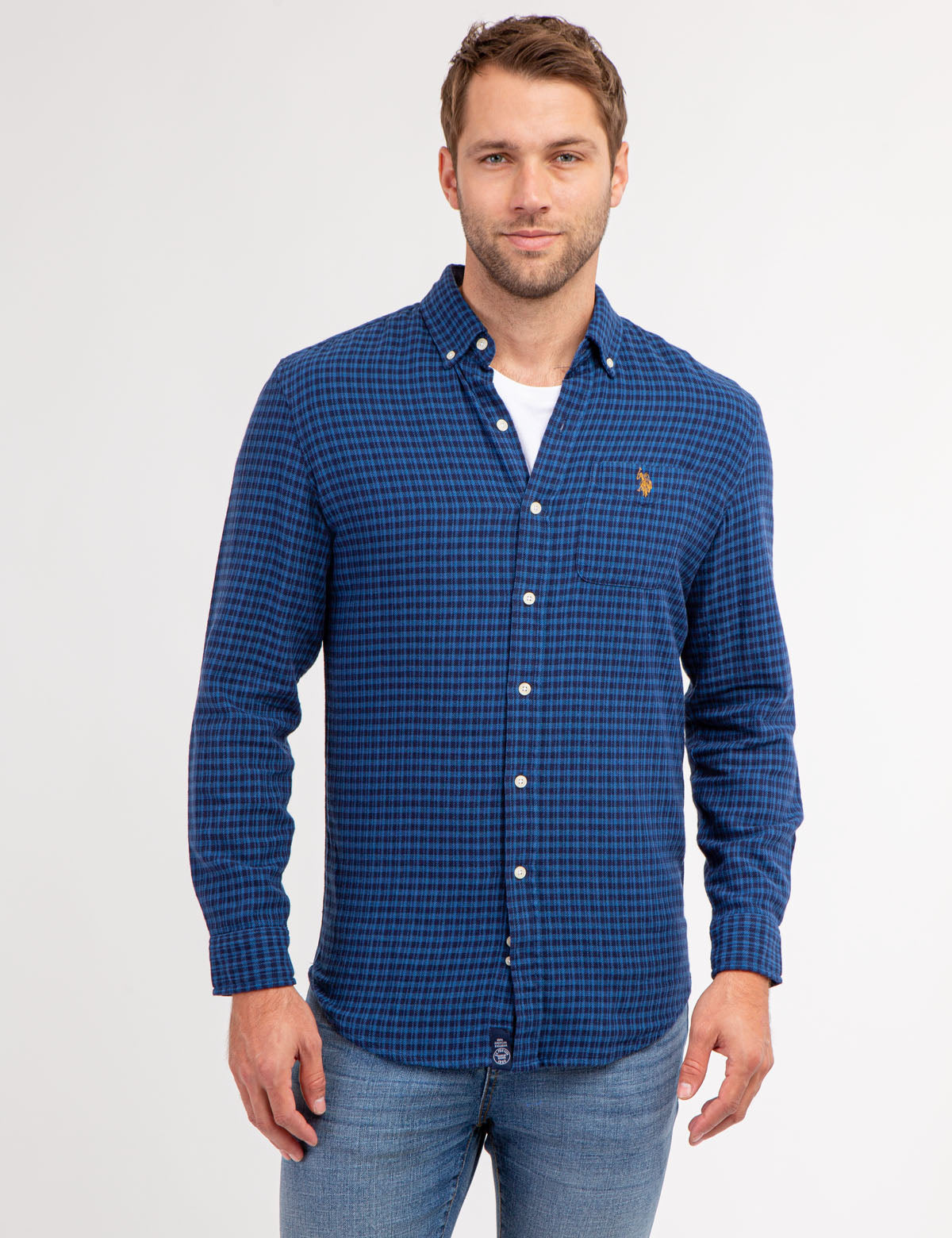 Textured Plaid Long Sleeve Shirt for Men | Casual Button-Up