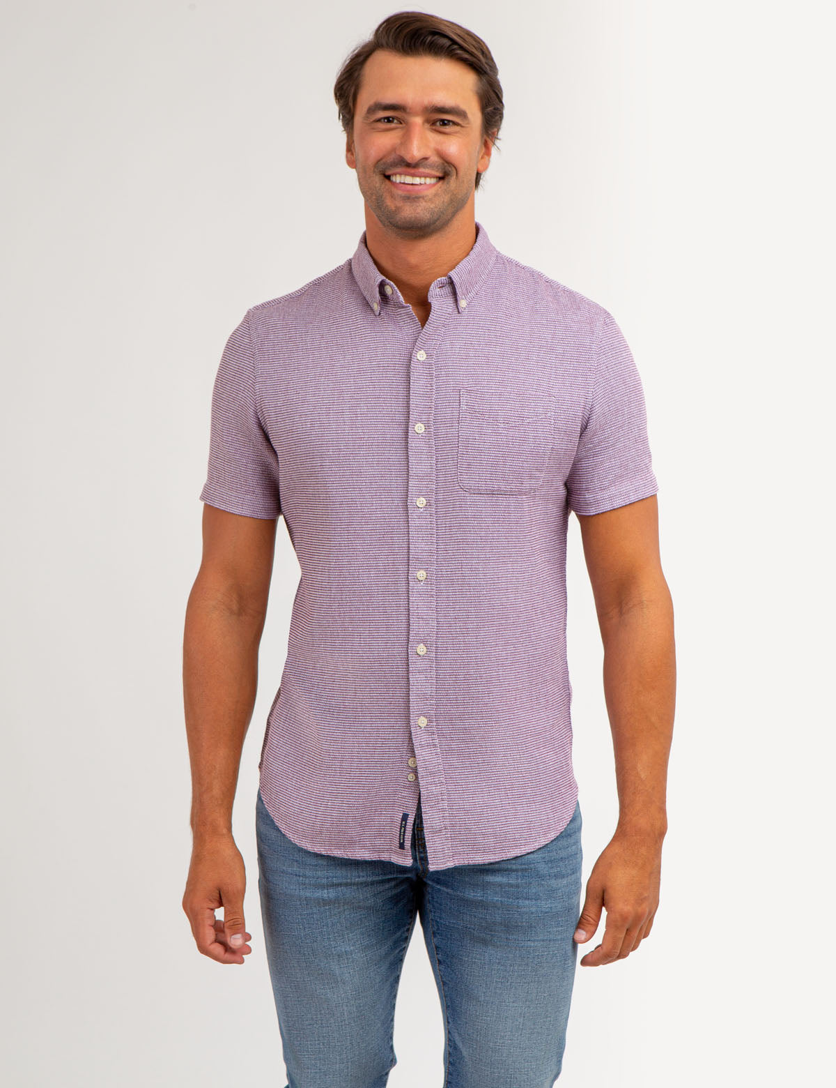 Textured Weave Short Sleeve Shirt with Pocket | Casual Men's Top
