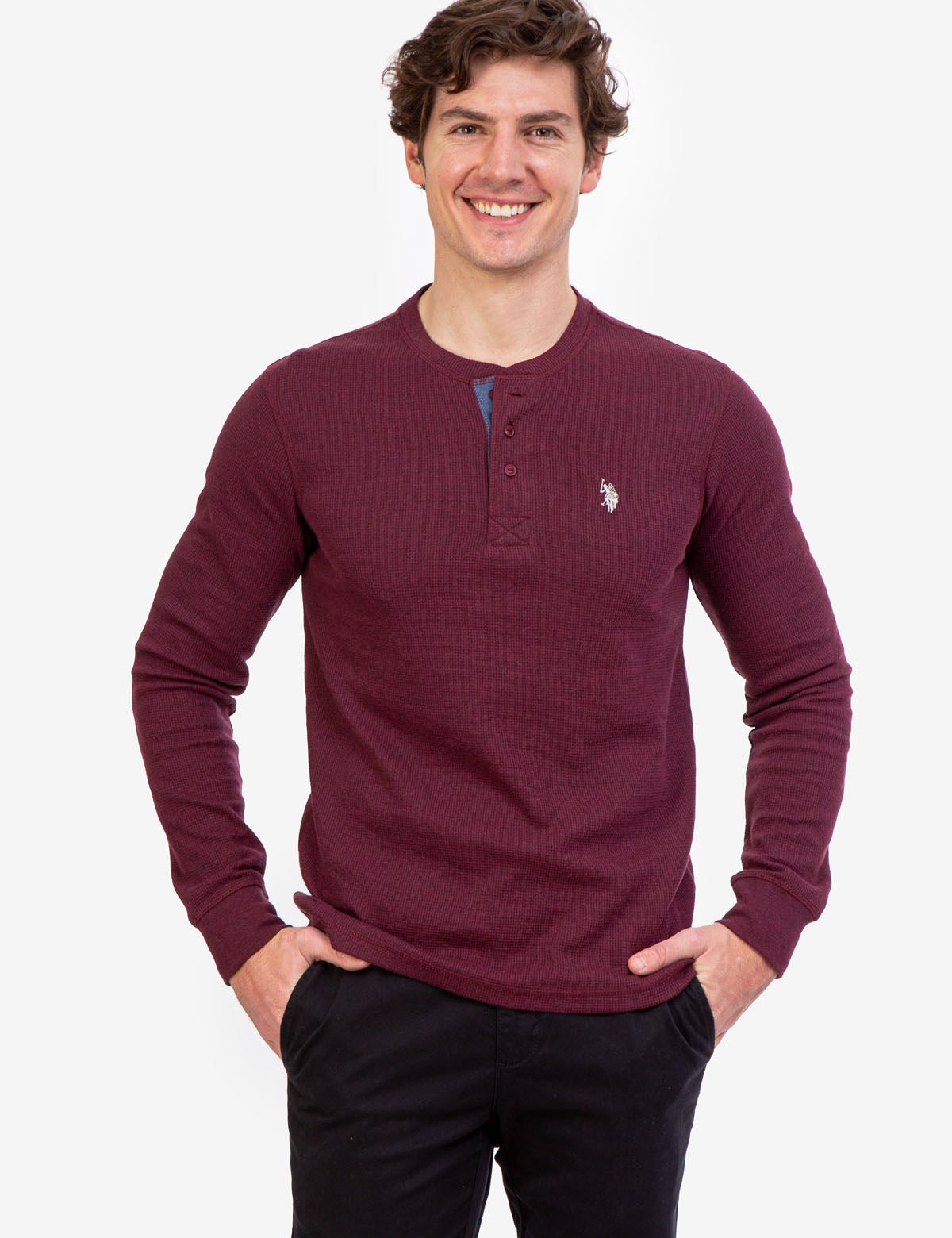 Men's Cotton Thermal Henley Shirt with Vented Hems | Breathable & Comfortable