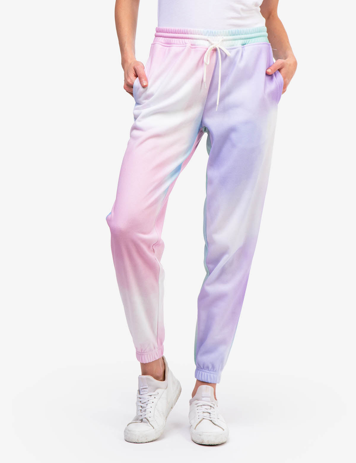 Tie-Dye Fleece Joggers with Elastic Waist & Side Pockets
