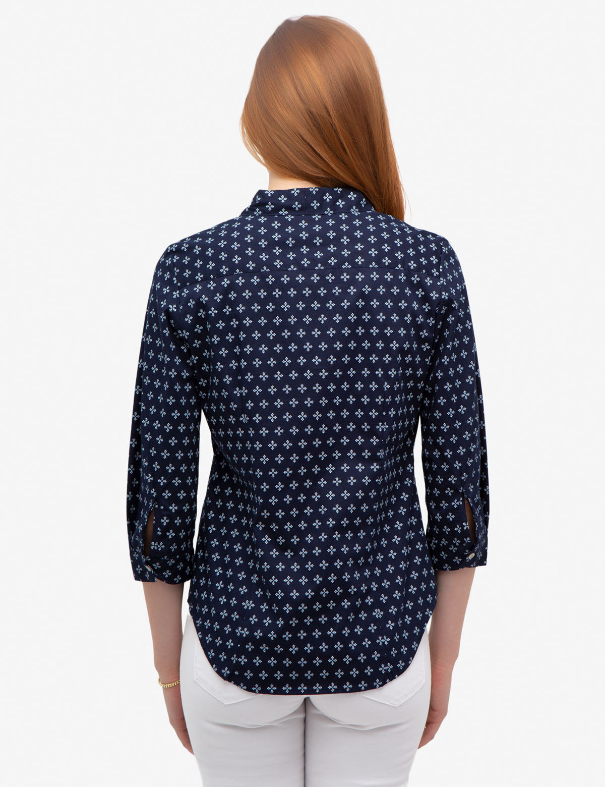 Tie Front Collar Shirt with All Over Print | Cotton & Spandex
