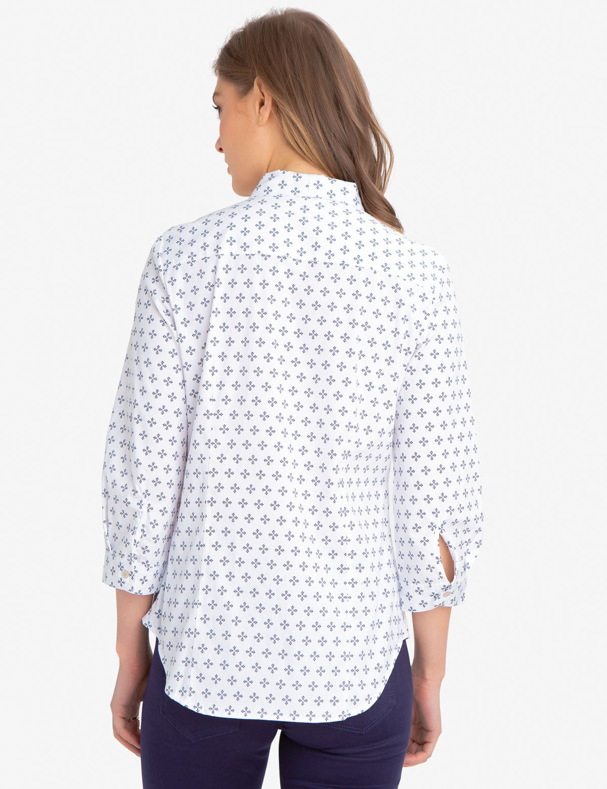 Tie Front Collar Shirt with All Over Print | Cotton & Spandex