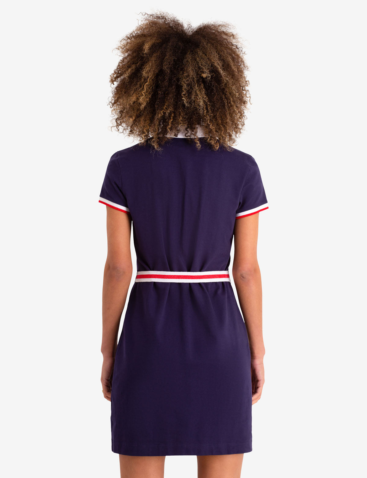 Tie Front Polo Dress with Contrast Collar & Belt | Cotton Blend