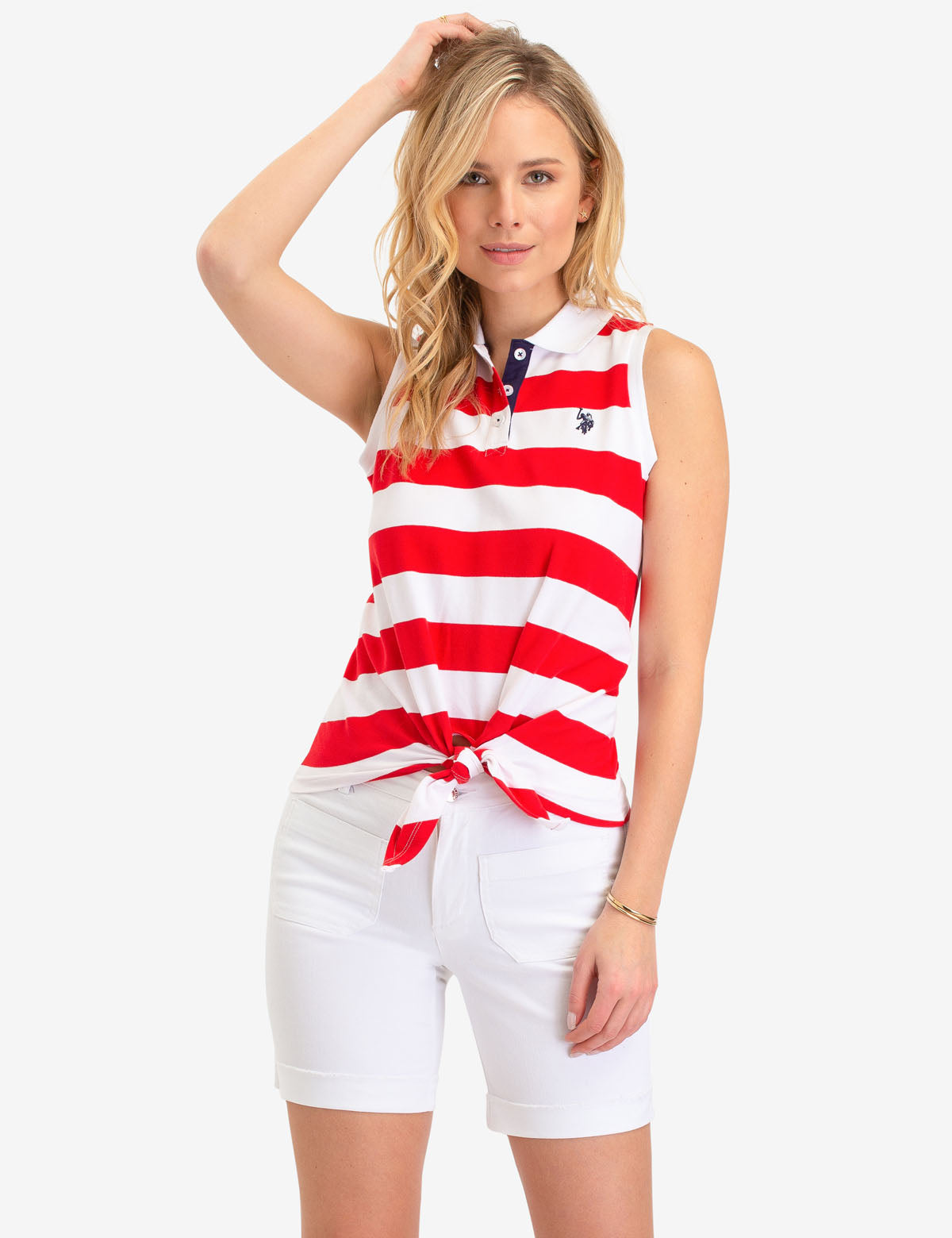 Striped Sleeveless Polo Shirt with Tie Front | Casual Summer Top