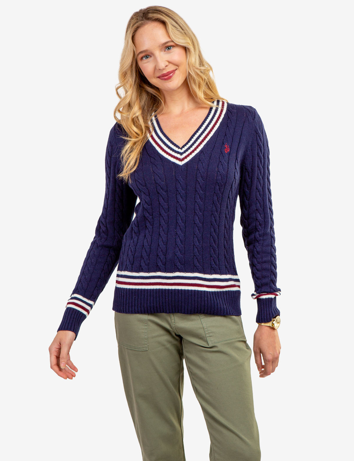 Tipped Cable V-Neck Sweater for Men | Cozy Knit Pullover