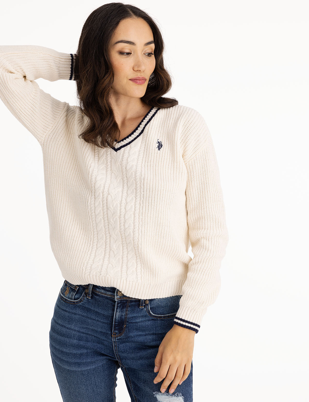 Tipped Cable V-Neck Sweater for Men | Cozy Knit Pullover