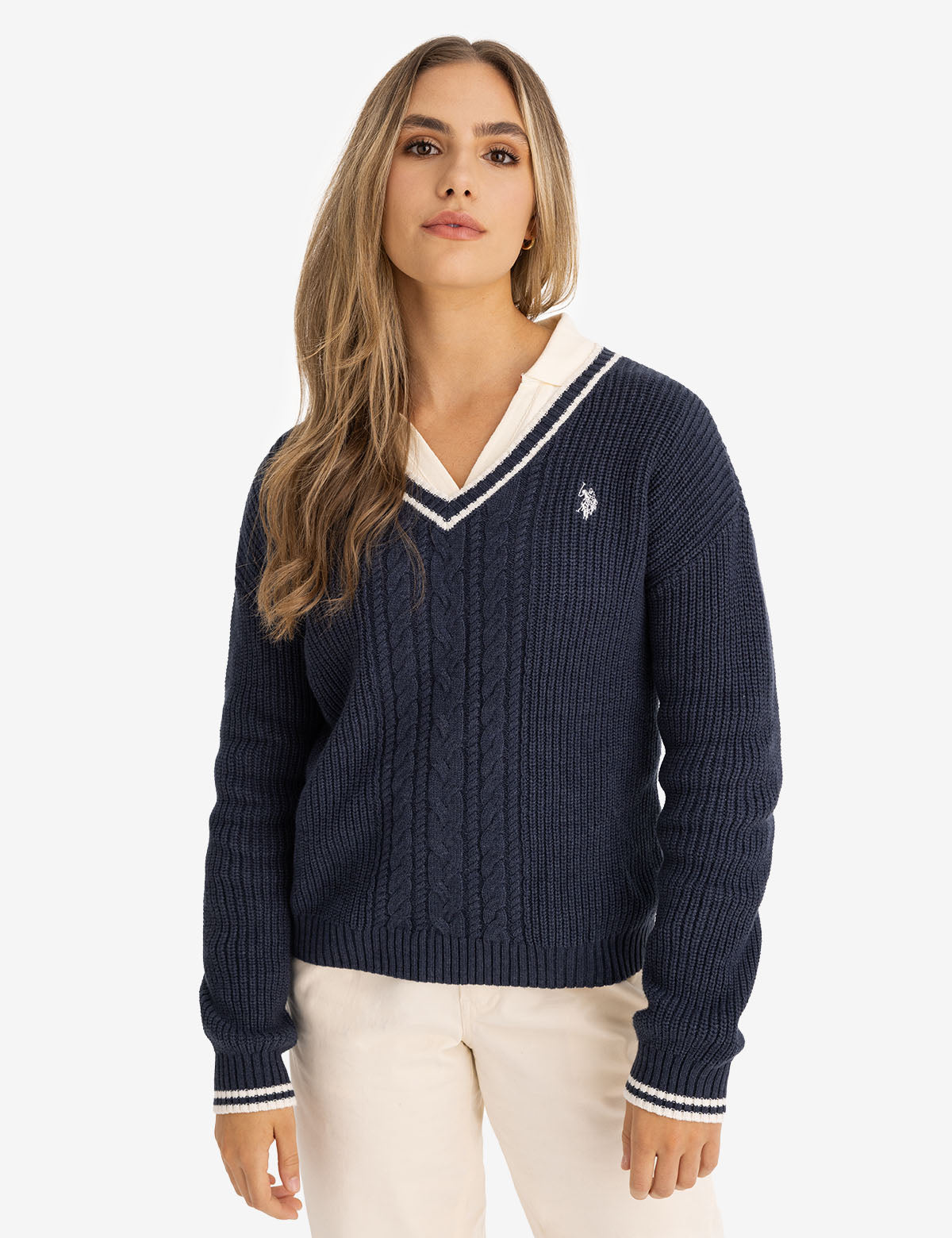 Tipped Cable V-Neck Sweater for Men | Cozy Knit Pullover