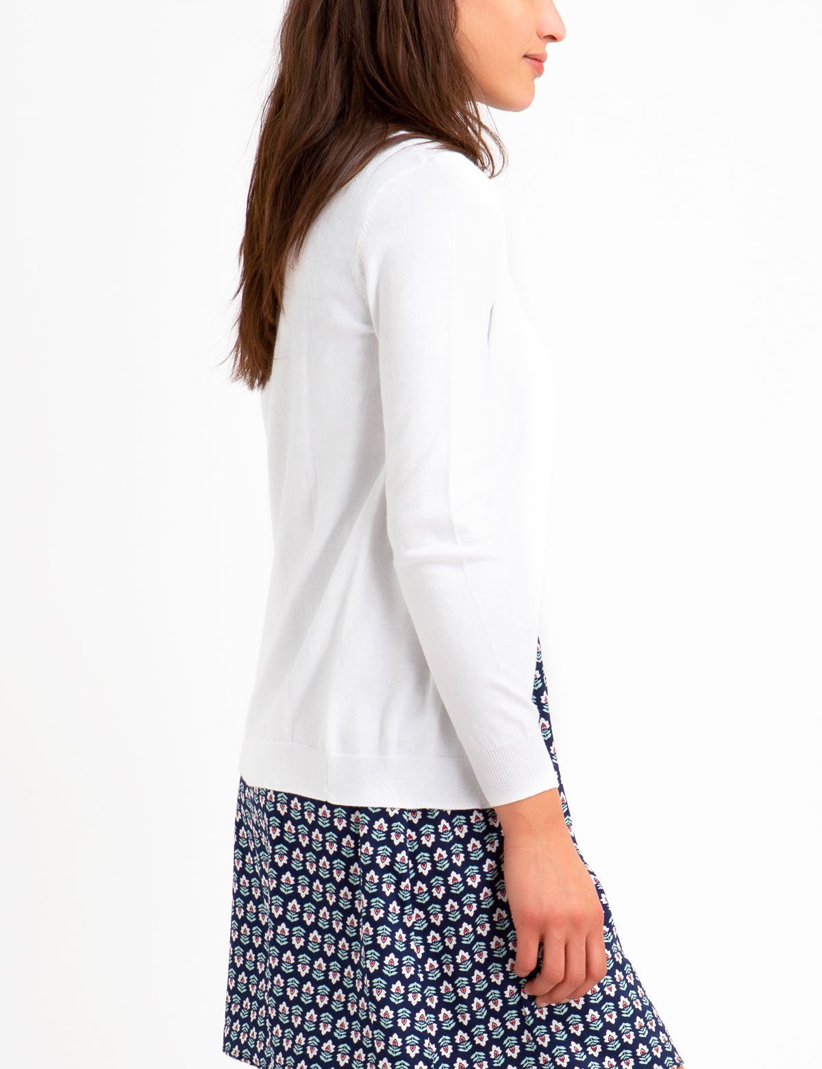 V-Neck Tipped Cardigan with Embroidered Logo | Cotton & Rayon Blend