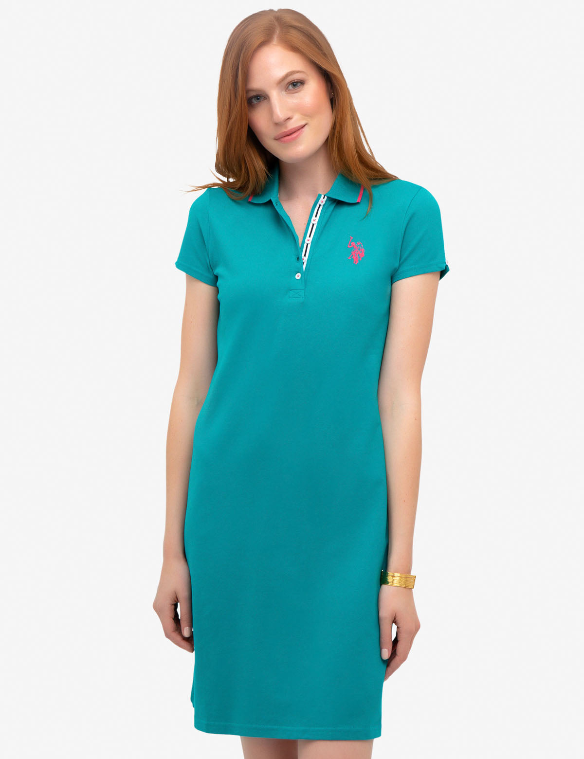 Tipped Polo Dress with Short Sleeves & Embroidered Logo | Cotton Blend