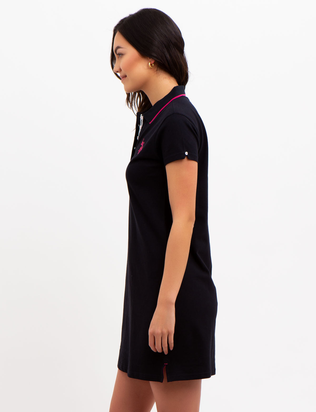 Tipped Polo Dress with Short Sleeves & Embroidered Logo | Cotton Blend