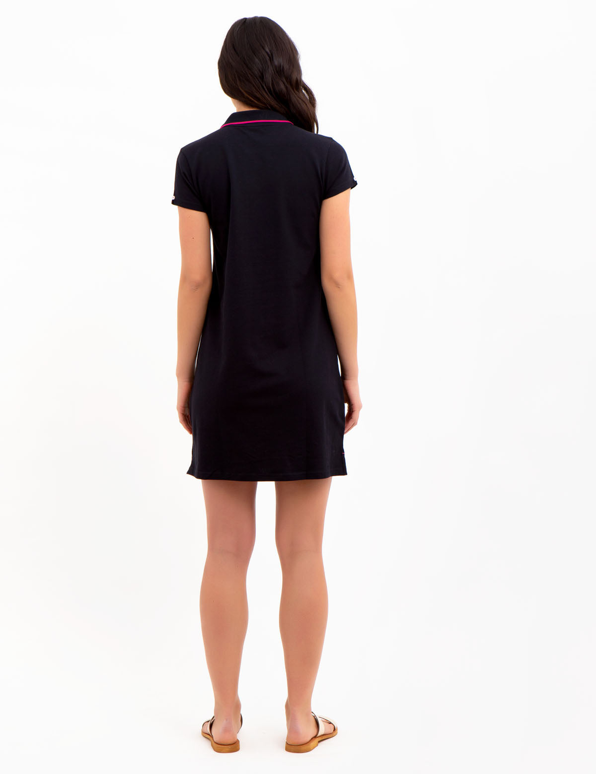 Tipped Polo Dress with Short Sleeves & Embroidered Logo | Cotton Blend