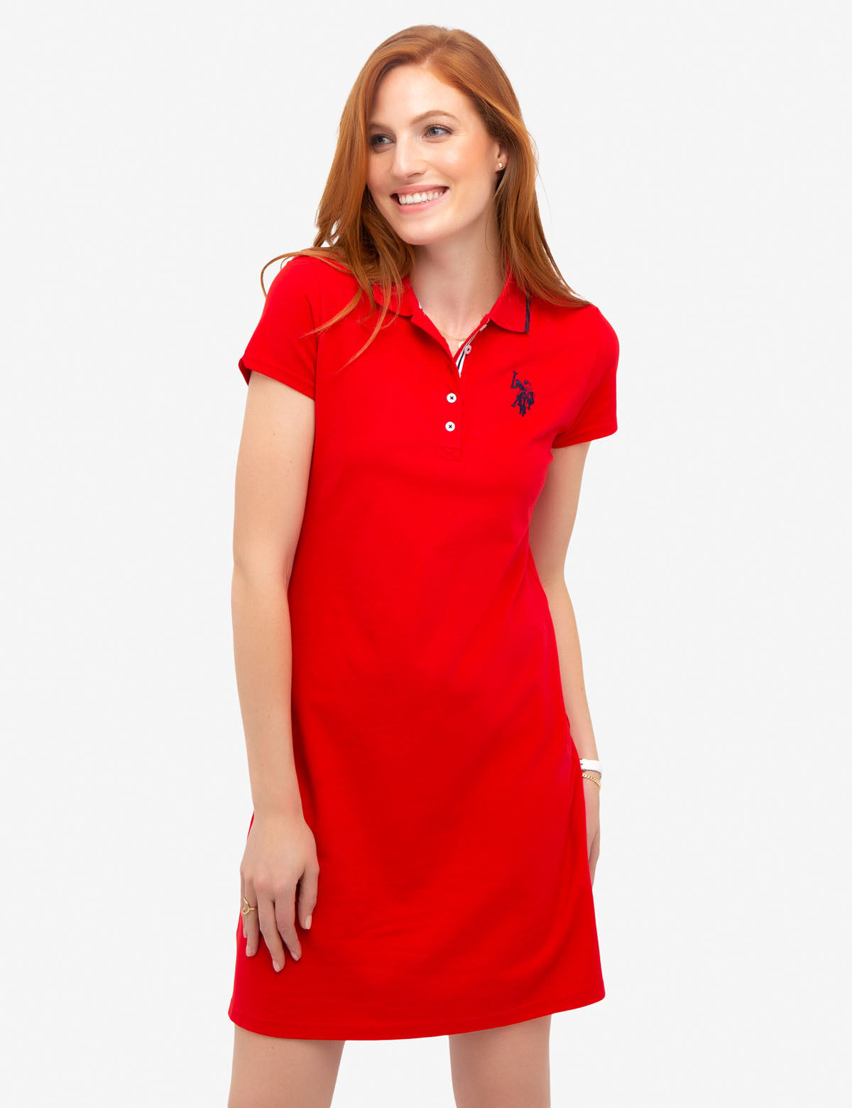 Tipped Polo Dress with Short Sleeves & Embroidered Logo | Cotton Blend