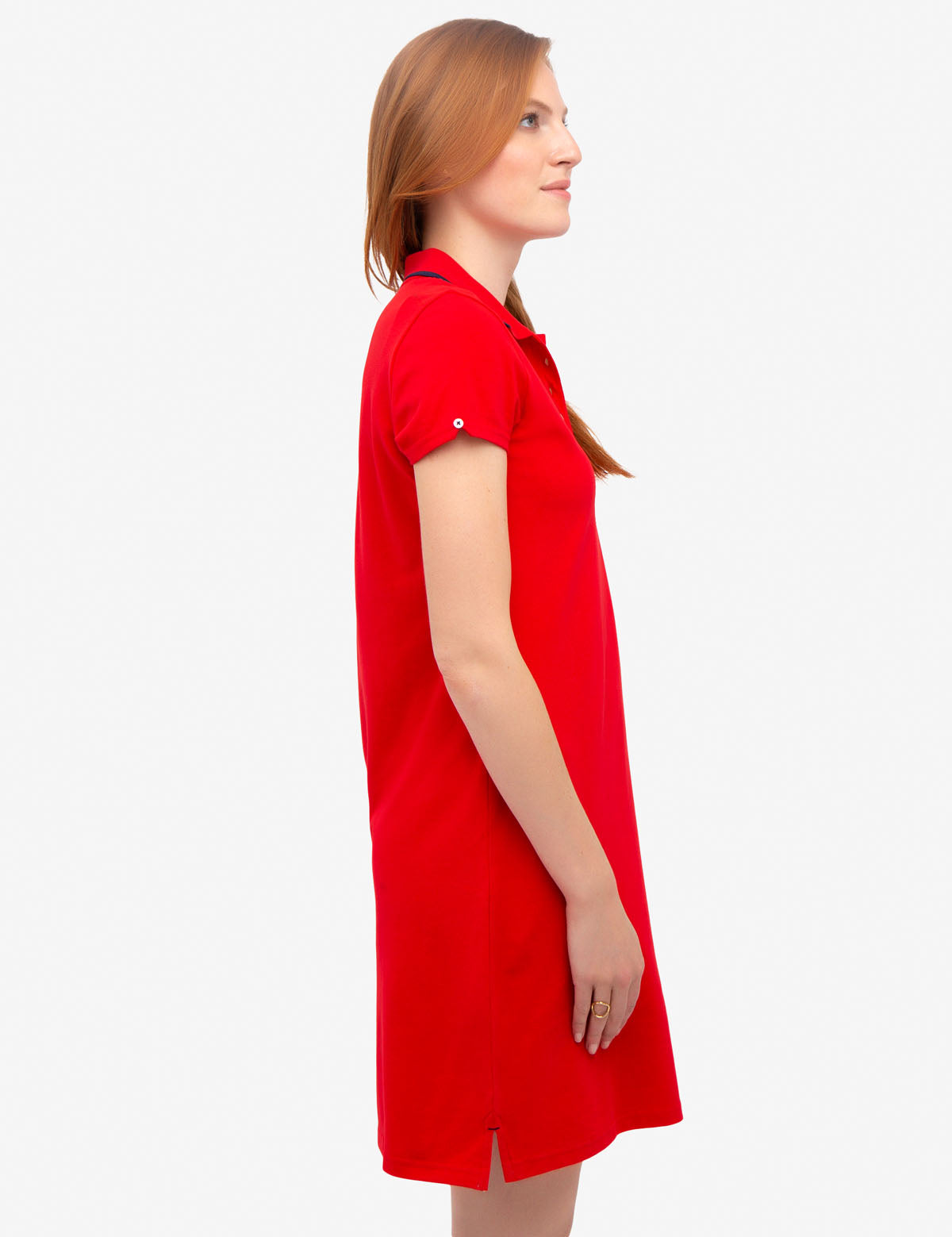 Tipped Polo Dress with Short Sleeves & Embroidered Logo | Cotton Blend