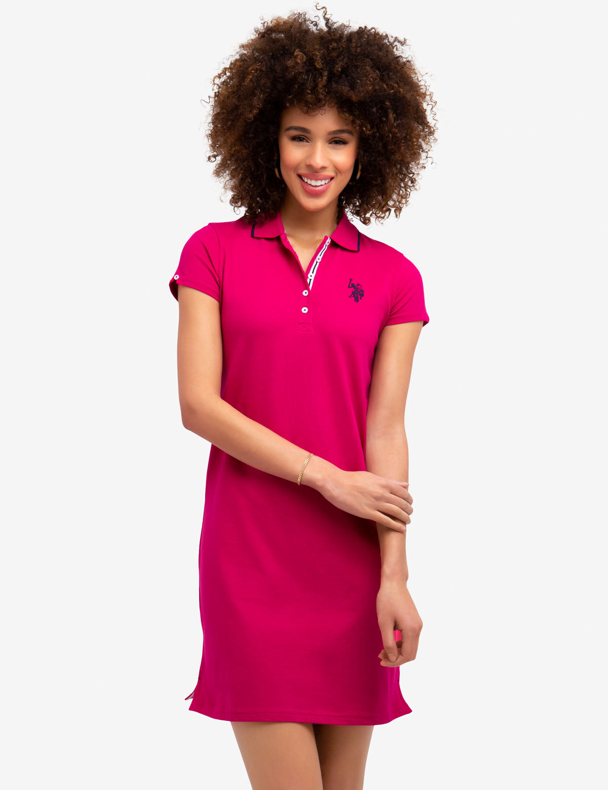 Tipped Polo Dress with Short Sleeves & Embroidered Logo | Cotton Blend
