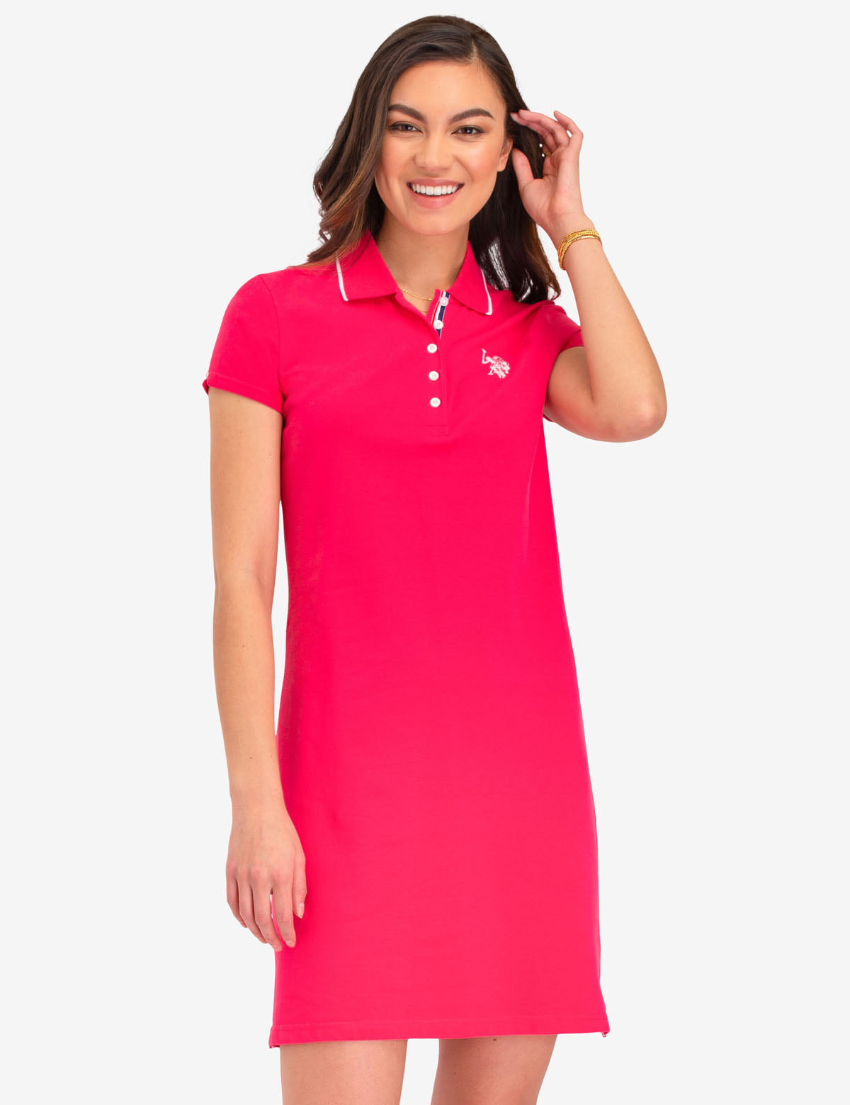 Tipped Polo Dress with Short Sleeves & Embroidered Logo | Cotton Blend