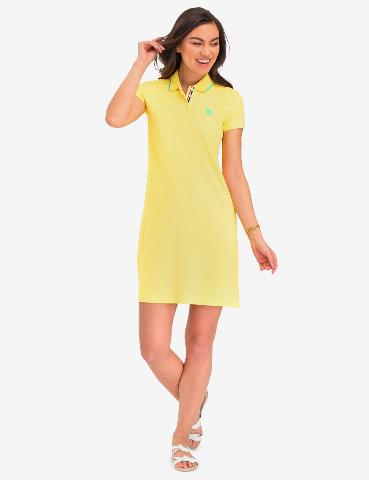 Tipped Polo Dress with Short Sleeves & Embroidered Logo | Cotton Blend