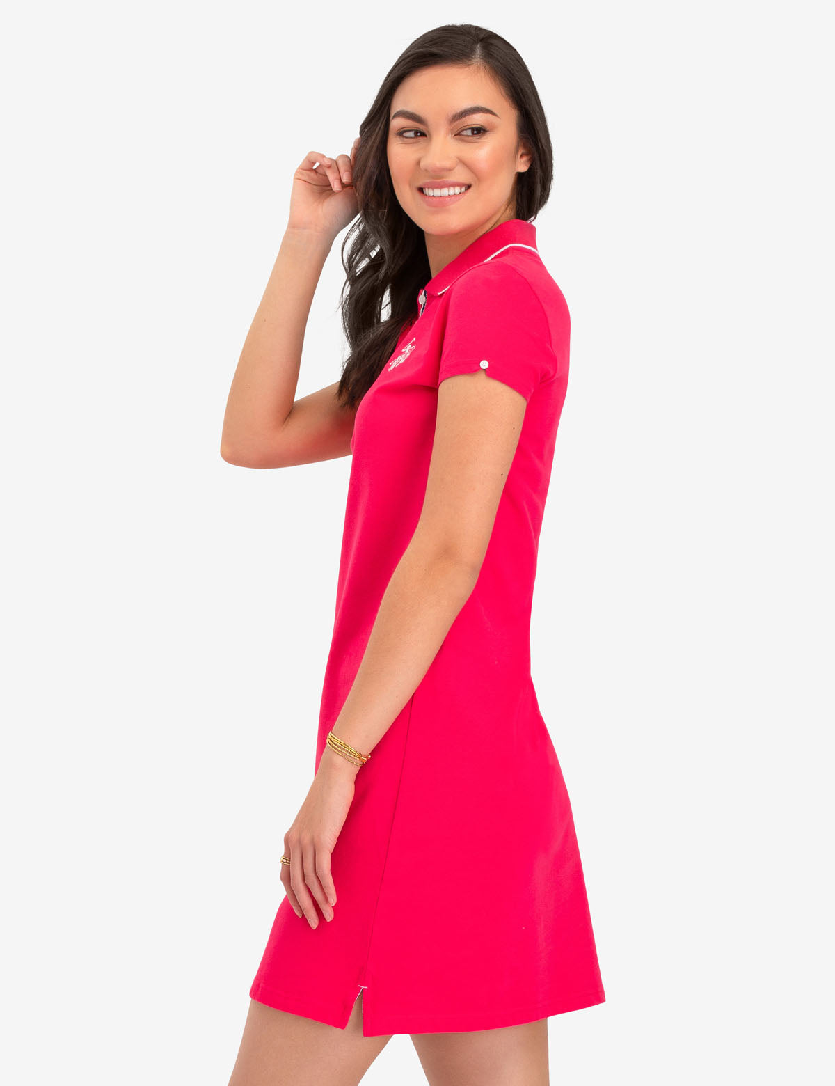 Tipped Polo Dress with Short Sleeves & Embroidered Logo | Cotton Blend