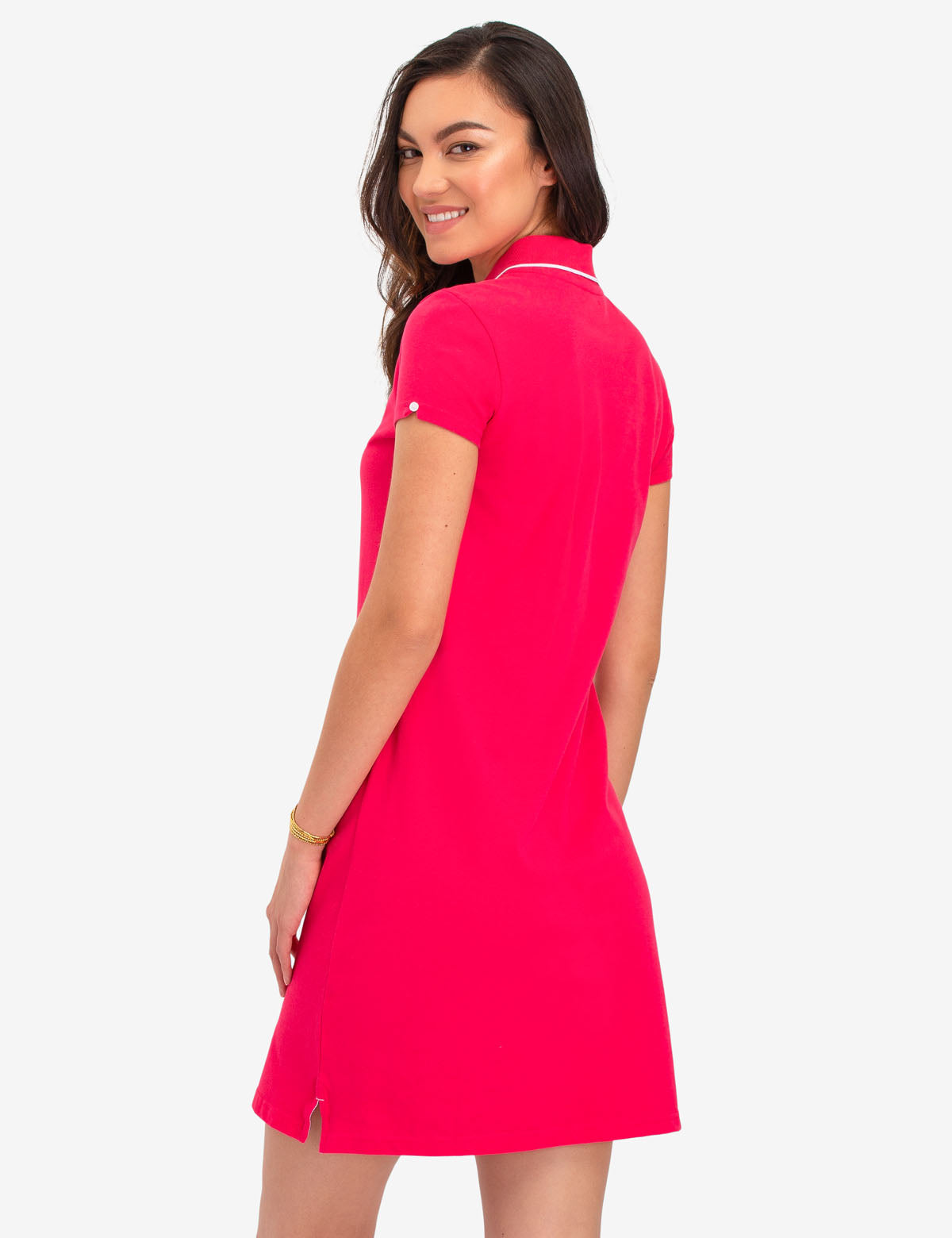 Tipped Polo Dress with Short Sleeves & Embroidered Logo | Cotton Blend
