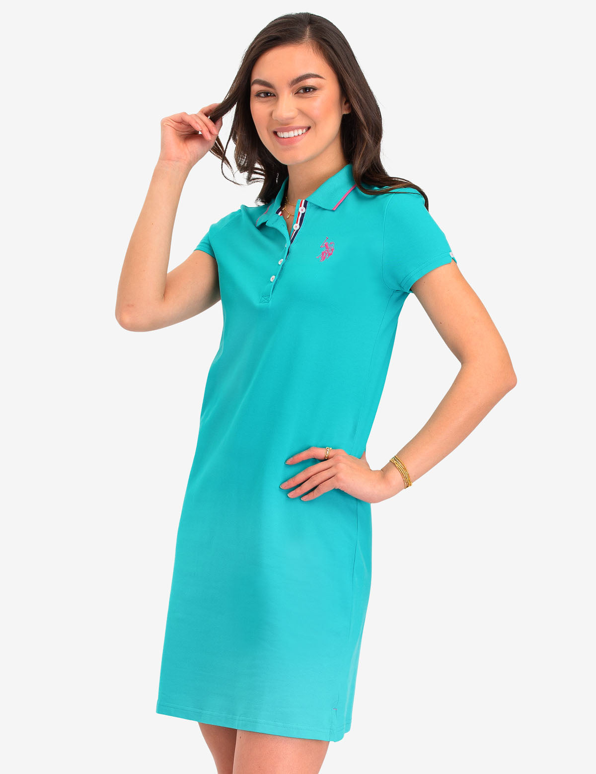 Tipped Polo Dress with Short Sleeves & Embroidered Logo | Cotton Blend