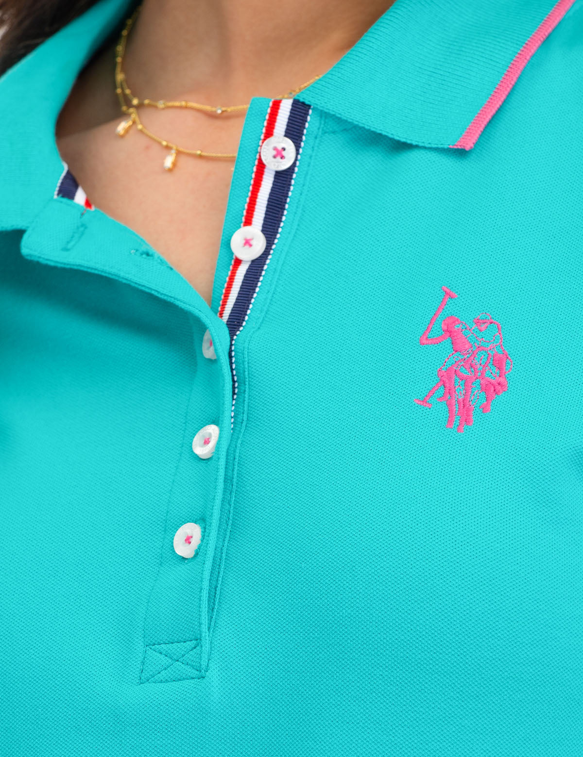 Tipped Polo Dress with Short Sleeves & Embroidered Logo | Cotton Blend