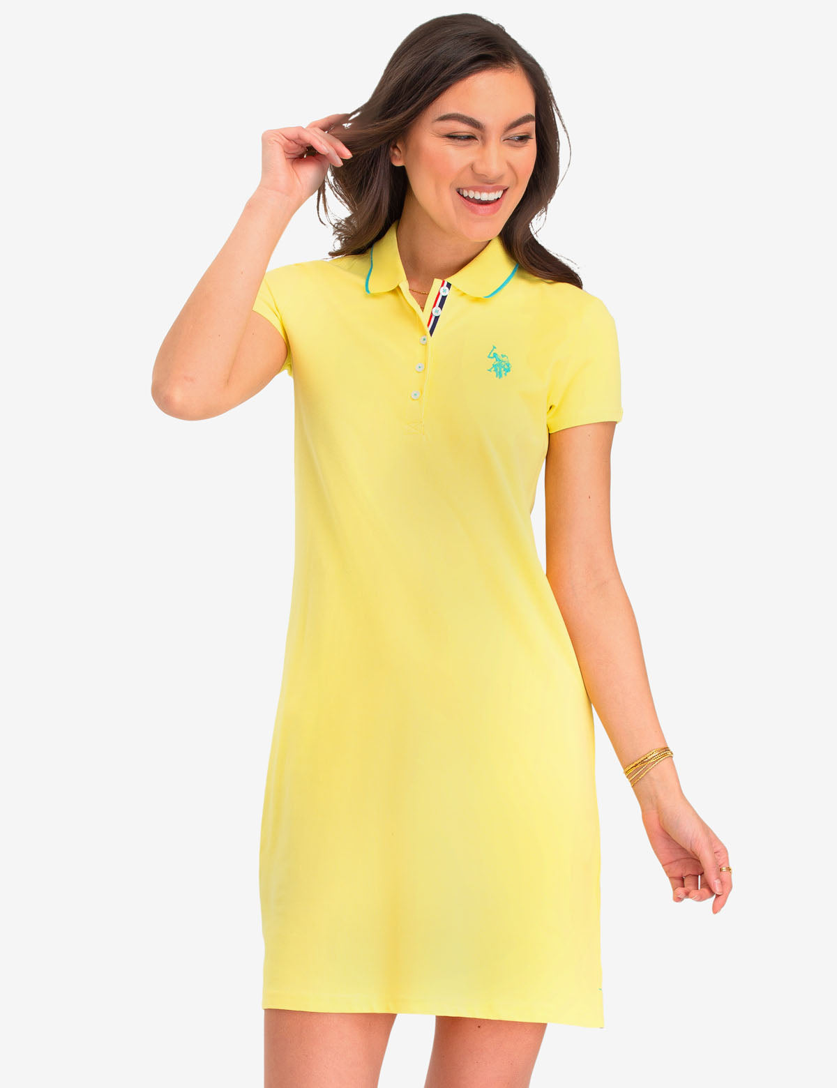 Tipped Polo Dress with Short Sleeves & Embroidered Logo | Cotton Blend