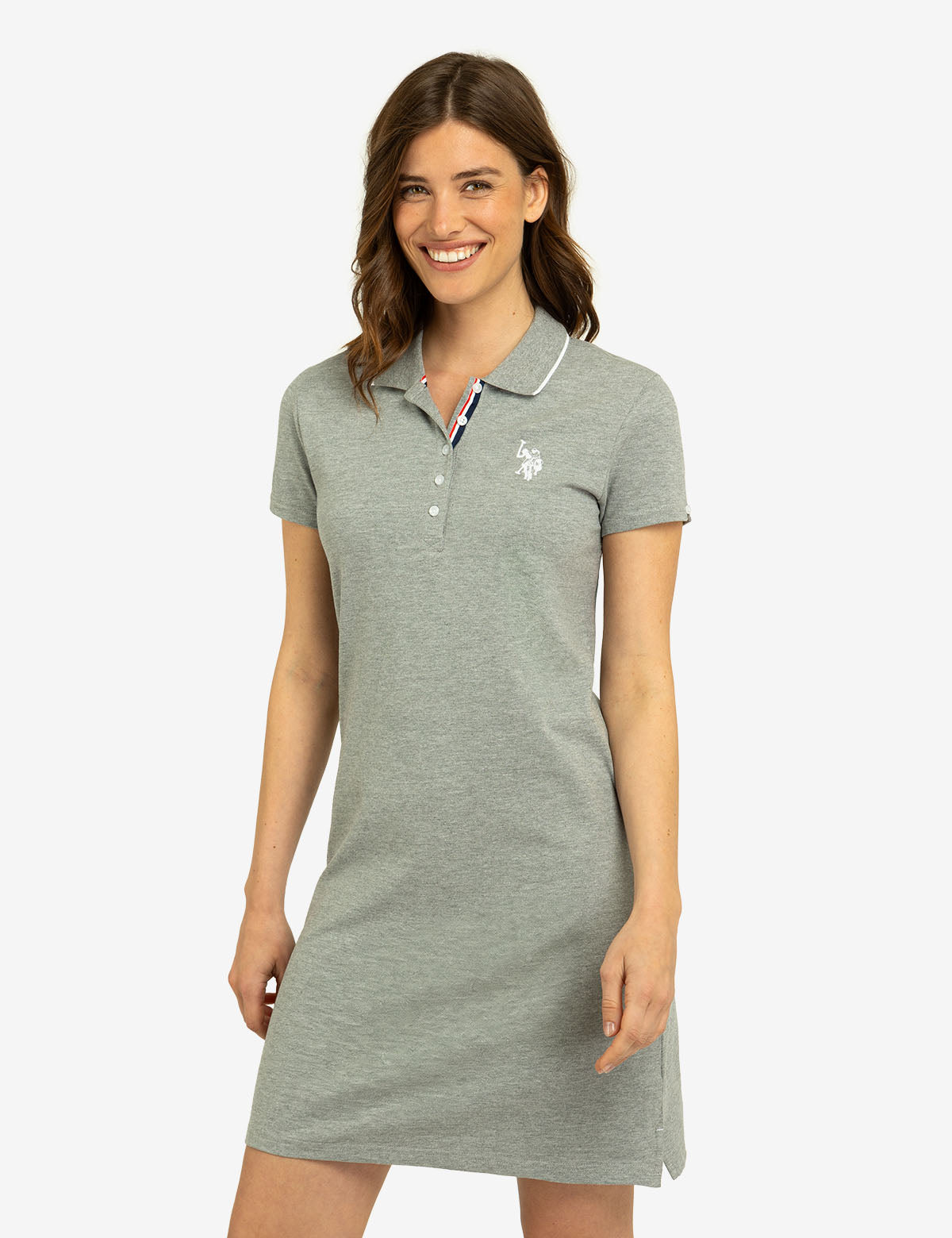 Tipped Polo Dress with Short Sleeves & Embroidered Logo | Cotton Blend