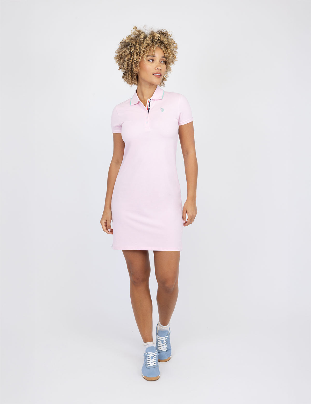 Tipped Polo Dress with Short Sleeves & Embroidered Logo | Cotton Blend