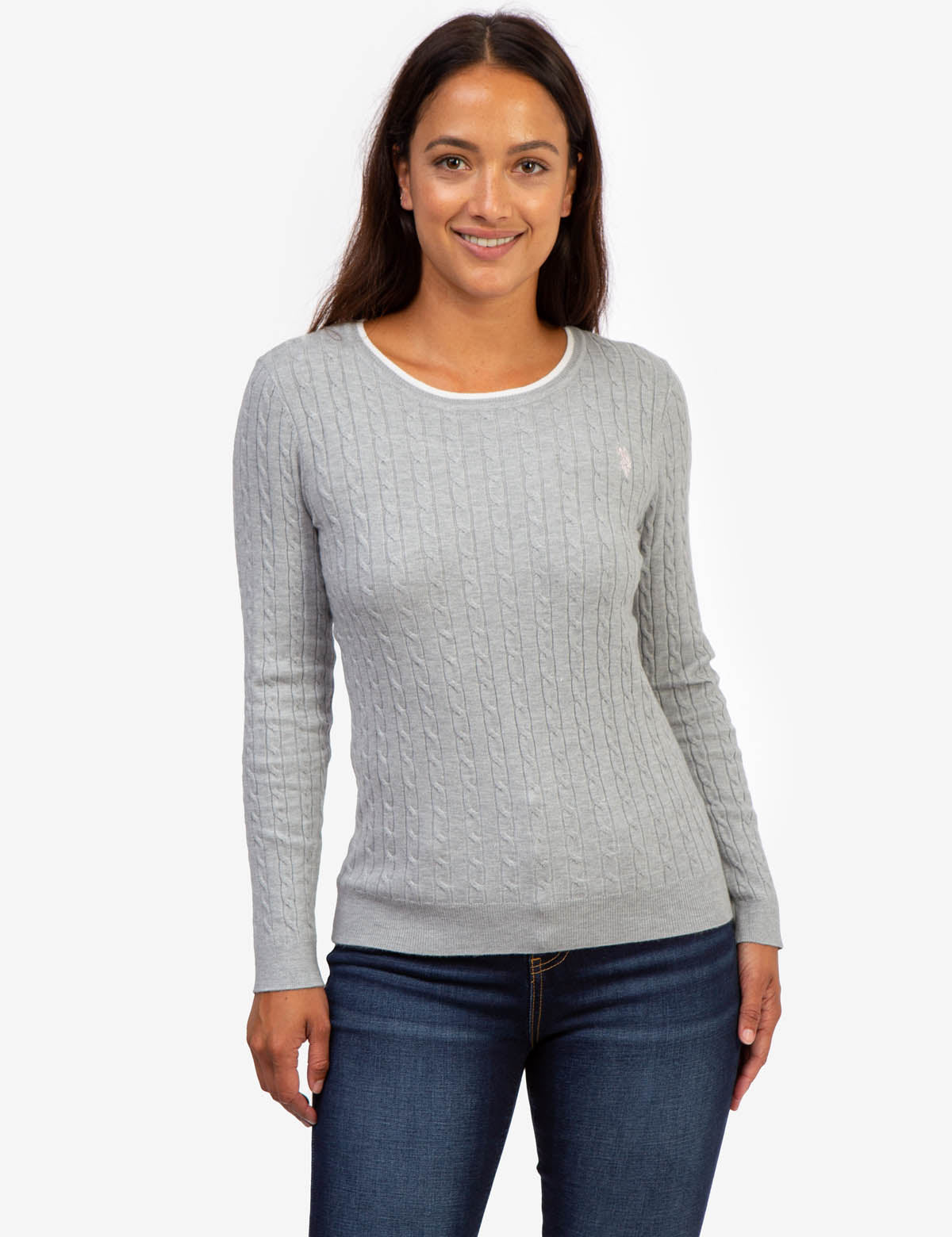 Tipped Cable Knit Sweater with Ribbed Details | Crew Neck Pullover