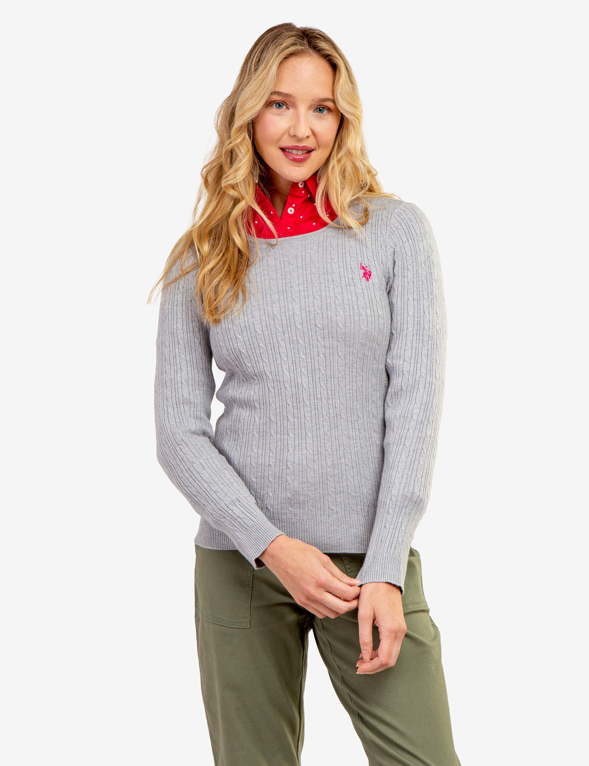 Tipped Cable Knit Sweater with Ribbed Details | Crew Neck Pullover