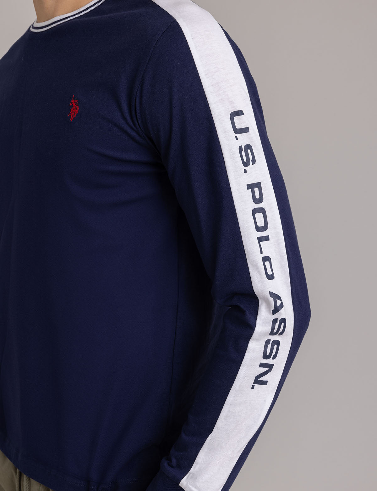 Tipped Long Sleeve T-Shirt with Wordmark Design | Comfort Fit