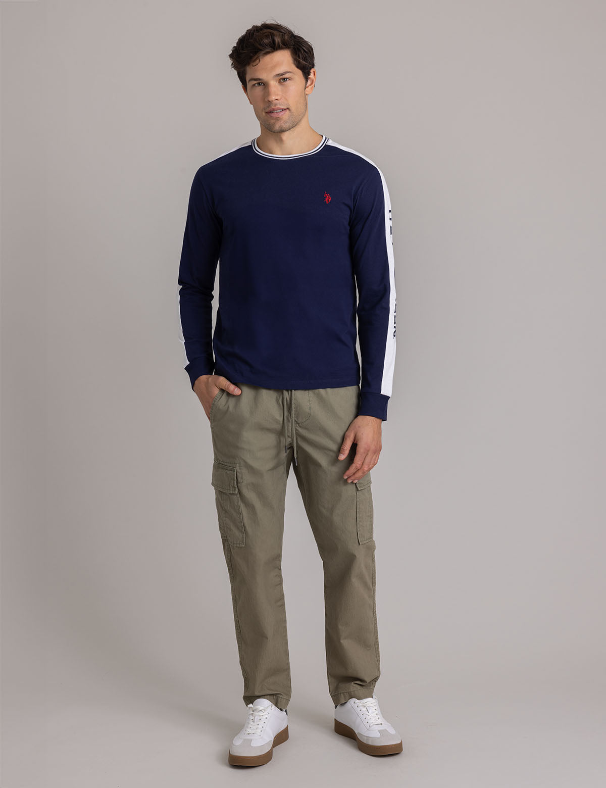 Tipped Long Sleeve T-Shirt with Wordmark Design | Comfort Fit