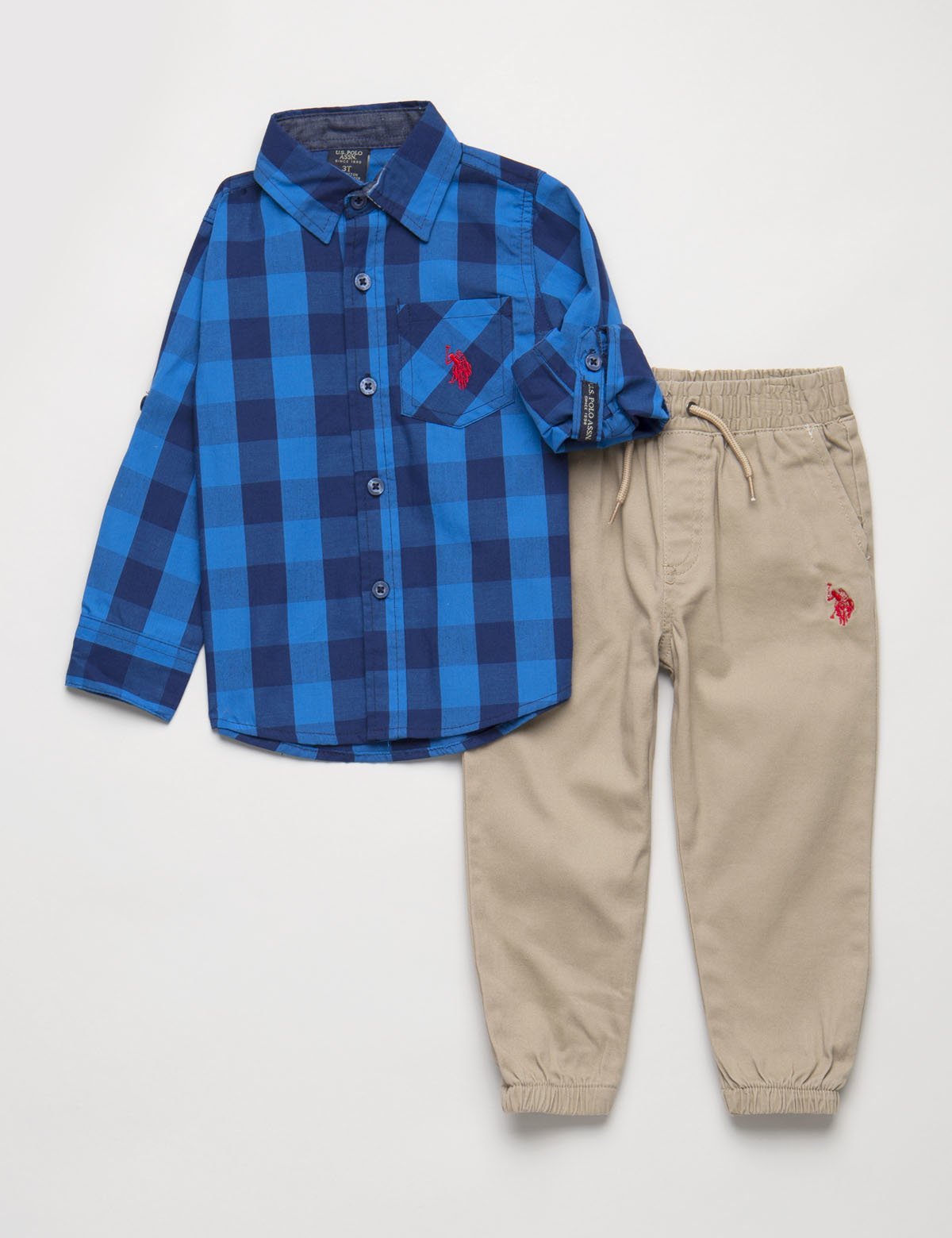 Plaid Shirt & Joggers Set for Toddlers | 2-Piece Outfit with Embroidered Logo