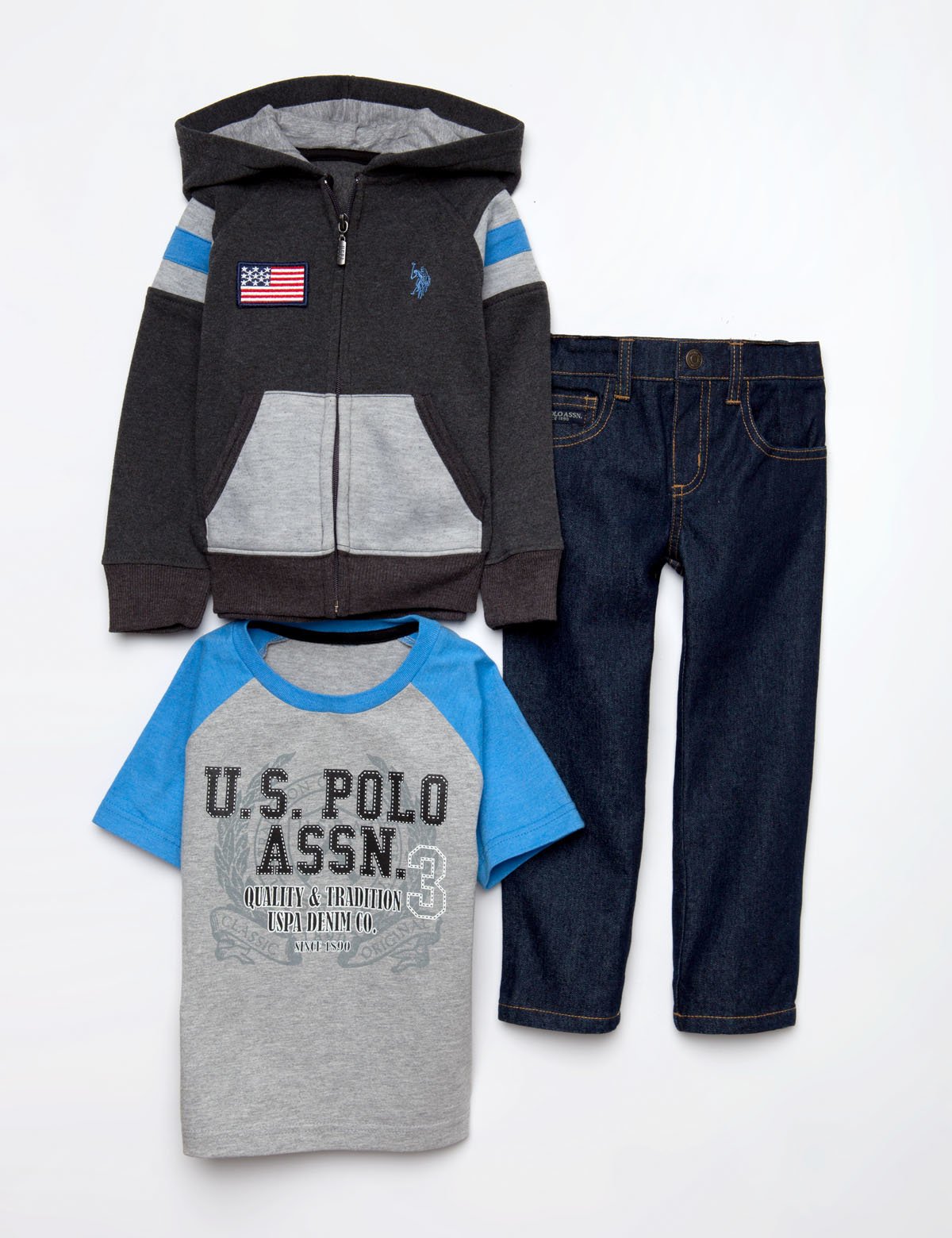 Toddler Boys 3-Piece Fleece Set with Hoodie, Tee & Jeans