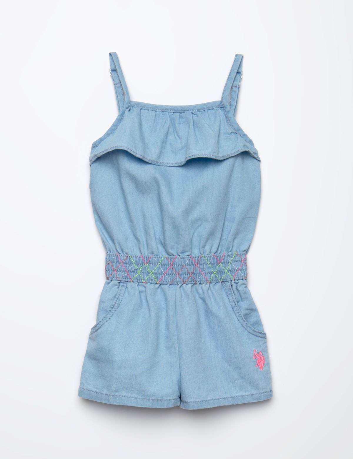 Toddler Smocked Waist Romper with Adjustable Straps & Pockets