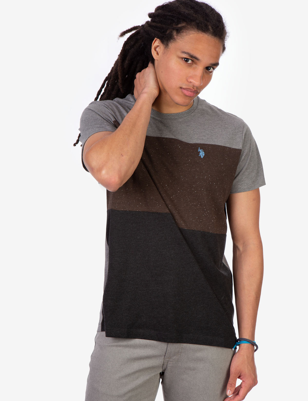 Colorblock Crew Neck T-Shirt with Embroidered Logo | Tonal