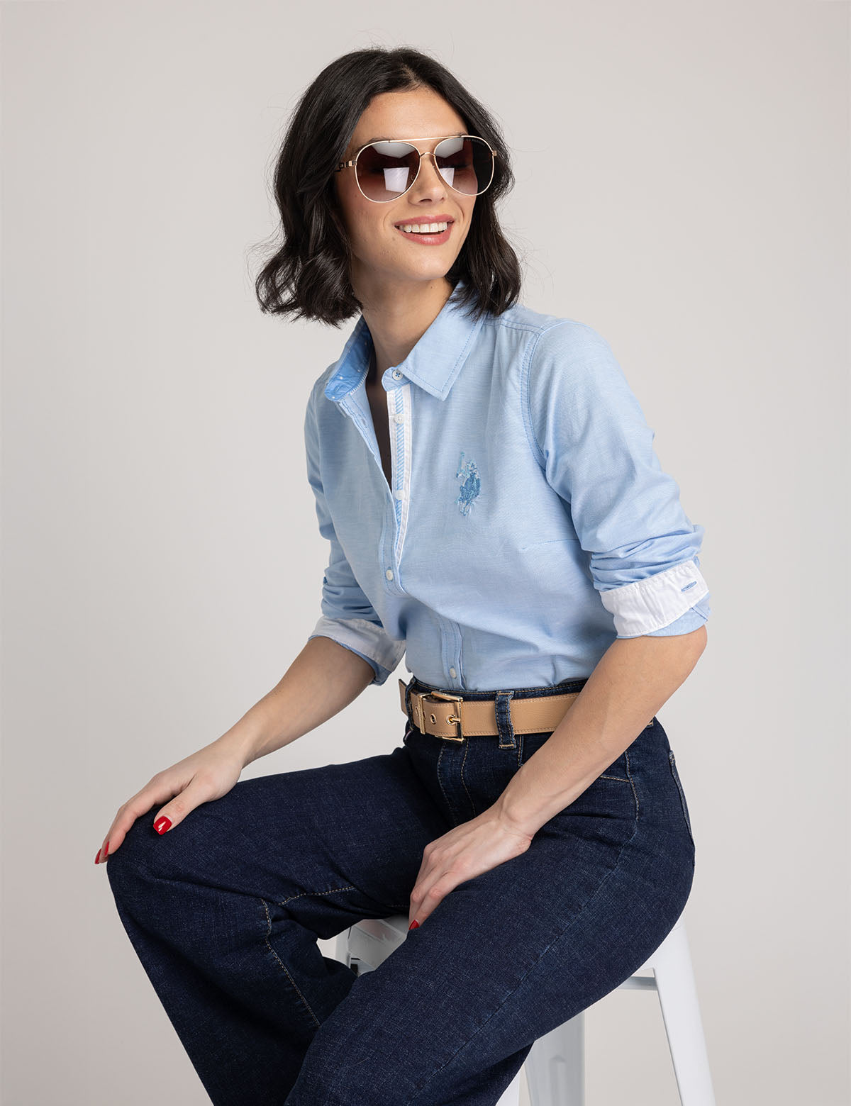 Classic Oxford Shirt with Button Cuffs & Embroidered Logo | Tonal