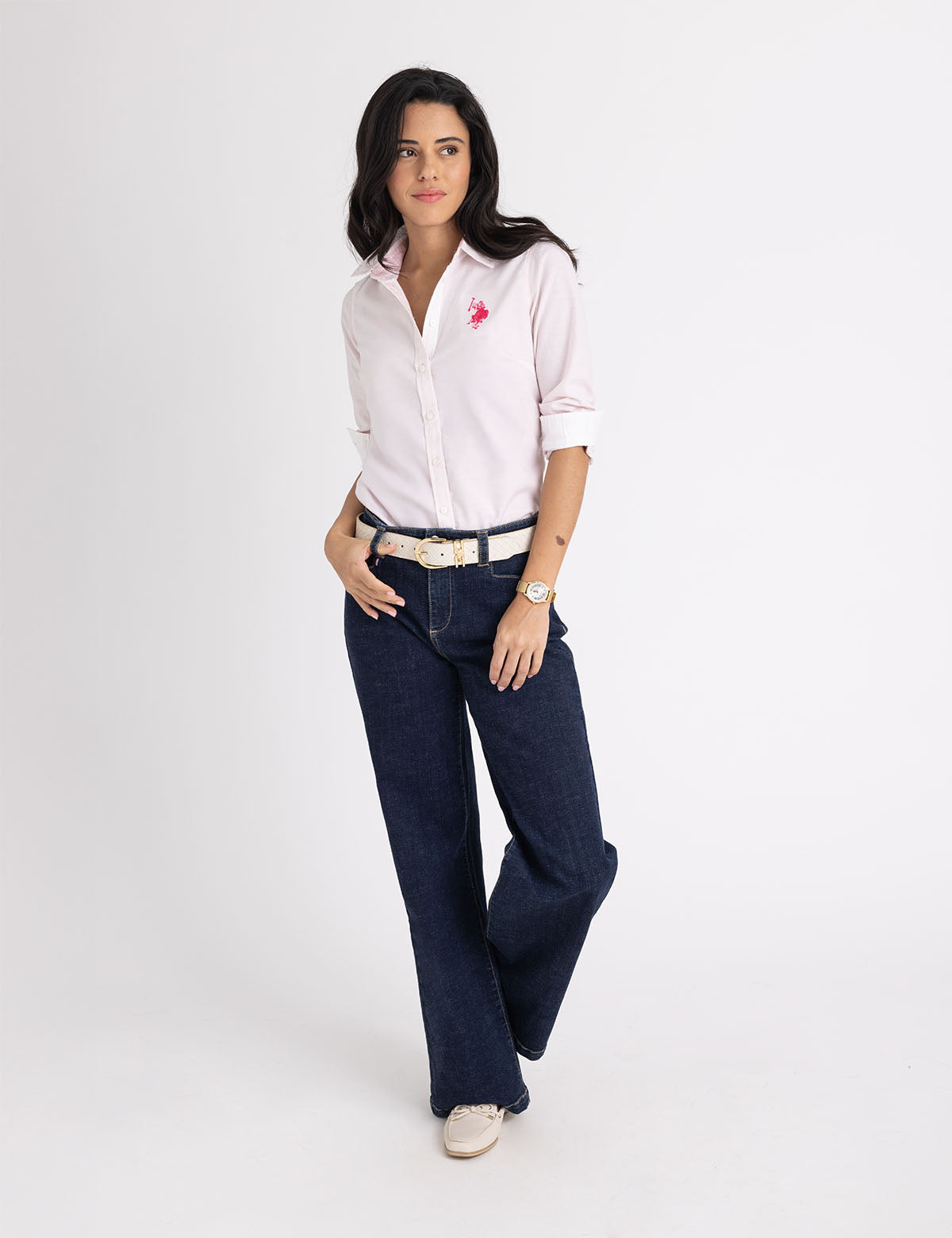 Classic Oxford Shirt with Button Cuffs & Embroidered Logo | Tonal