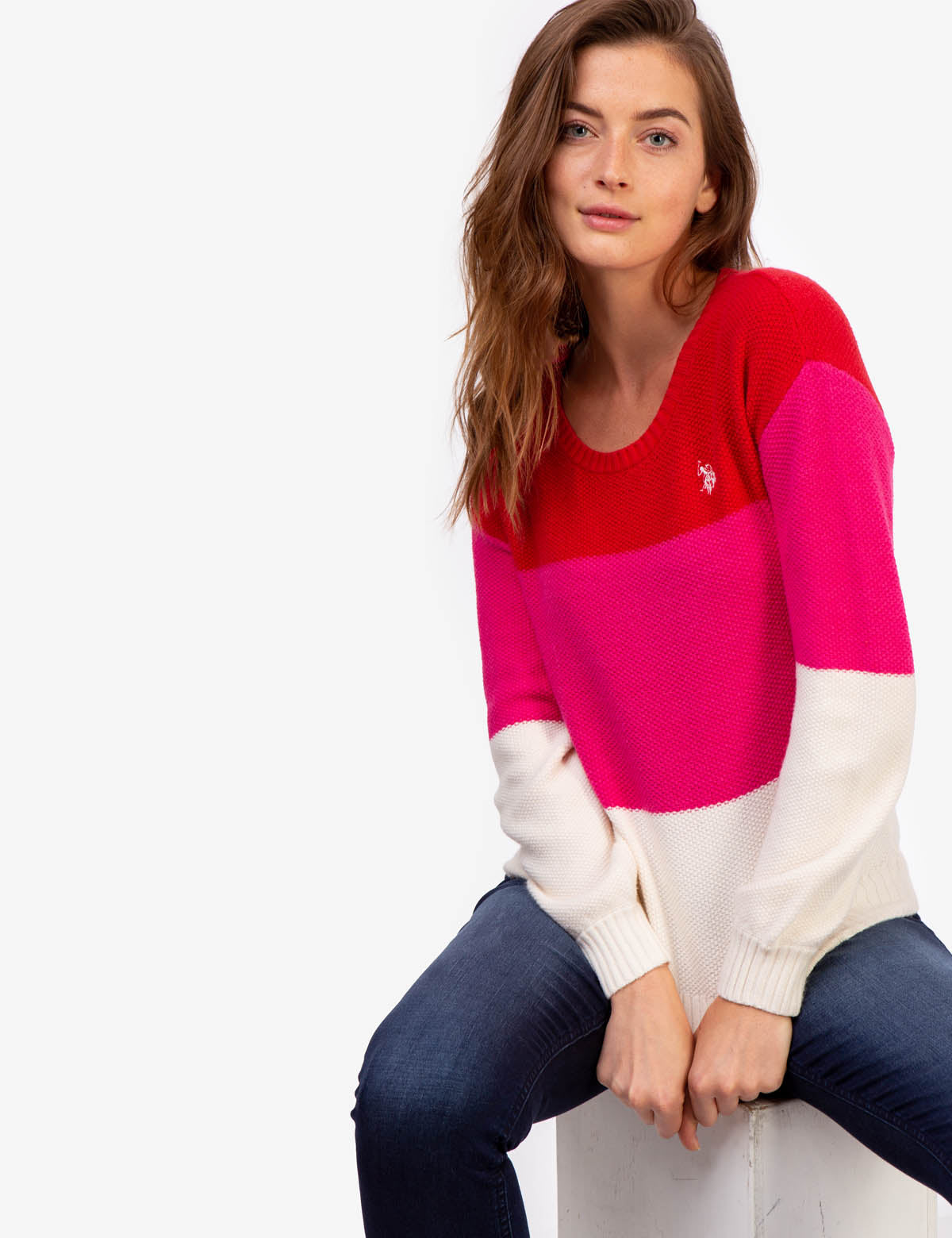 Tri-Colorblock Crew Neck Sweater with Ribbed Cuffs & Hem | Casual Knitwear