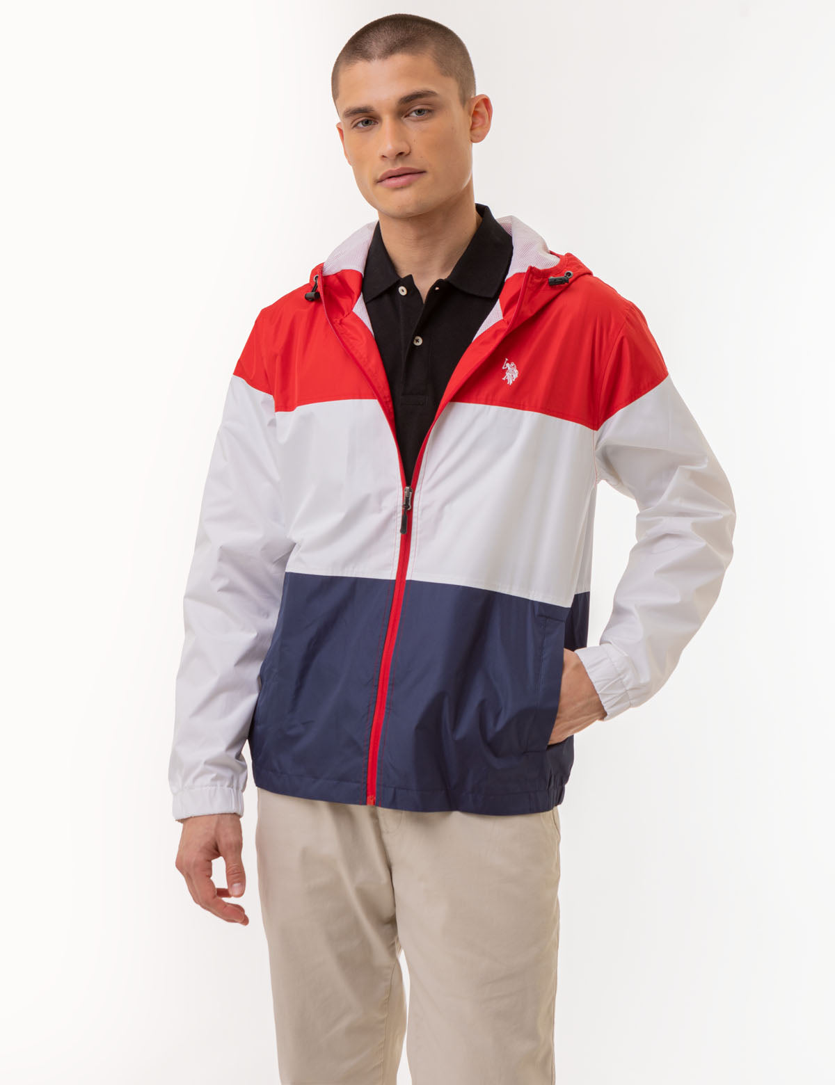 Tri-Color Block Heathered Windbreaker Jacket | Lightweight & Stylish