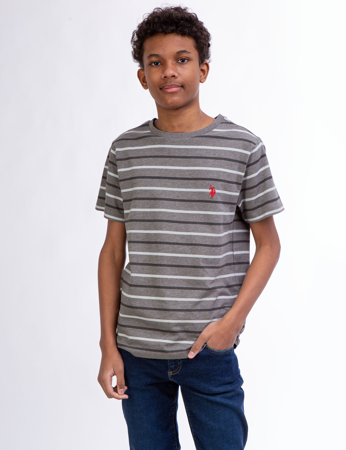 Boys Striped Crew Neck T-Shirt with Contrast Logo | Casual Short Sleeve