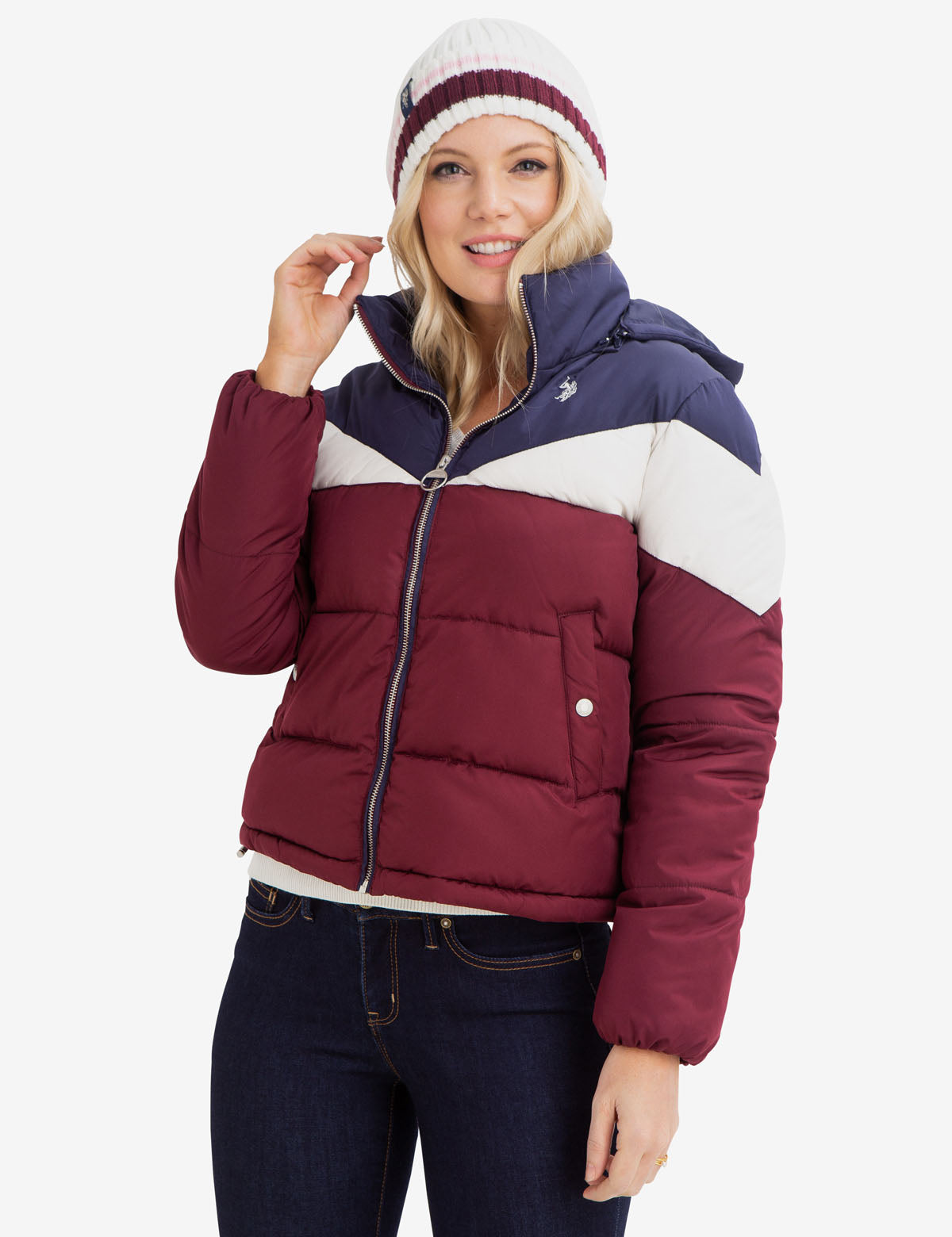 Tri-Color Puffer Coat with Detachable Hood | 100% Polyester