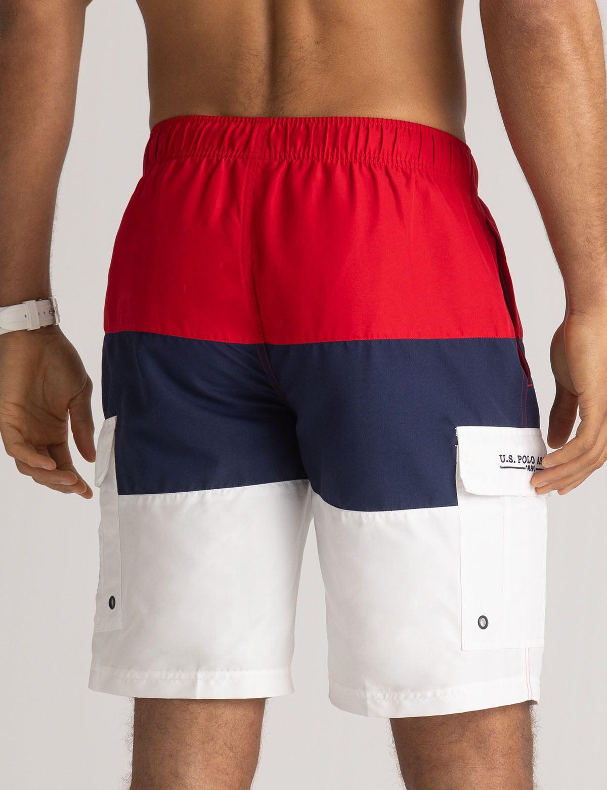 Tri-Color Block Cargo Swim Trunks with Pockets | U.S. Polo Assn.