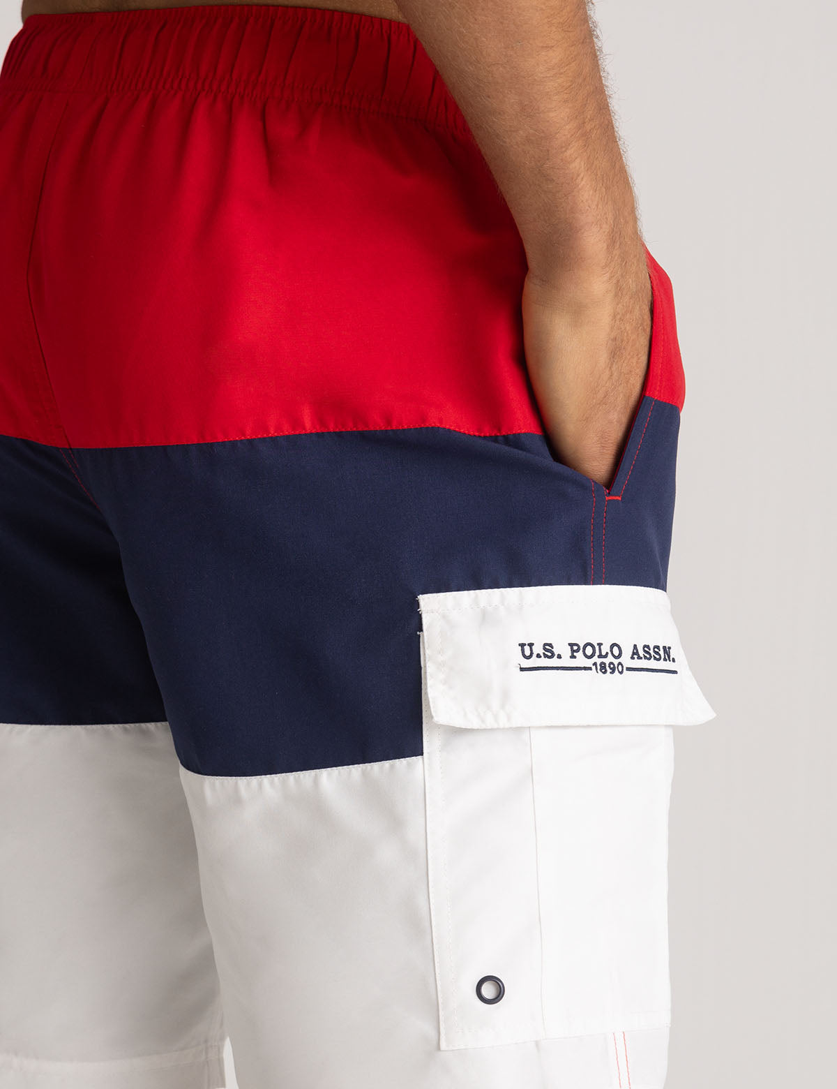 Tri-Color Block Cargo Swim Trunks with Pockets | U.S. Polo Assn.