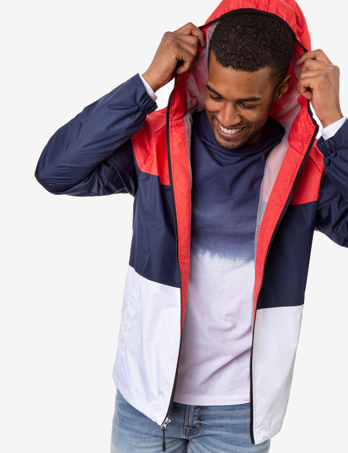 Colorblock Windbreaker with Hood & Side Pockets | Tricolor