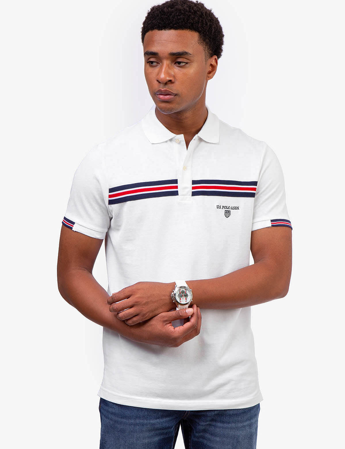 Striped Tricot Polo Shirt with Ribbed Cuffs | U.S. POLO ASSN.