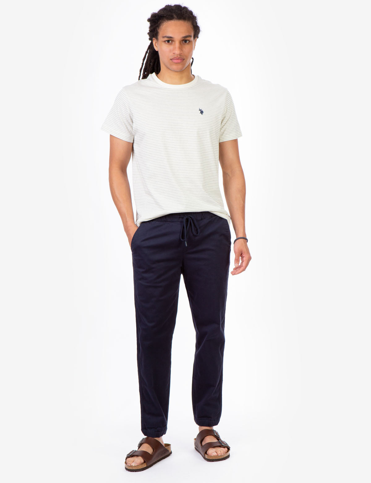 Men's Slim Fit Twill Joggers with Elastic Waist & Pockets